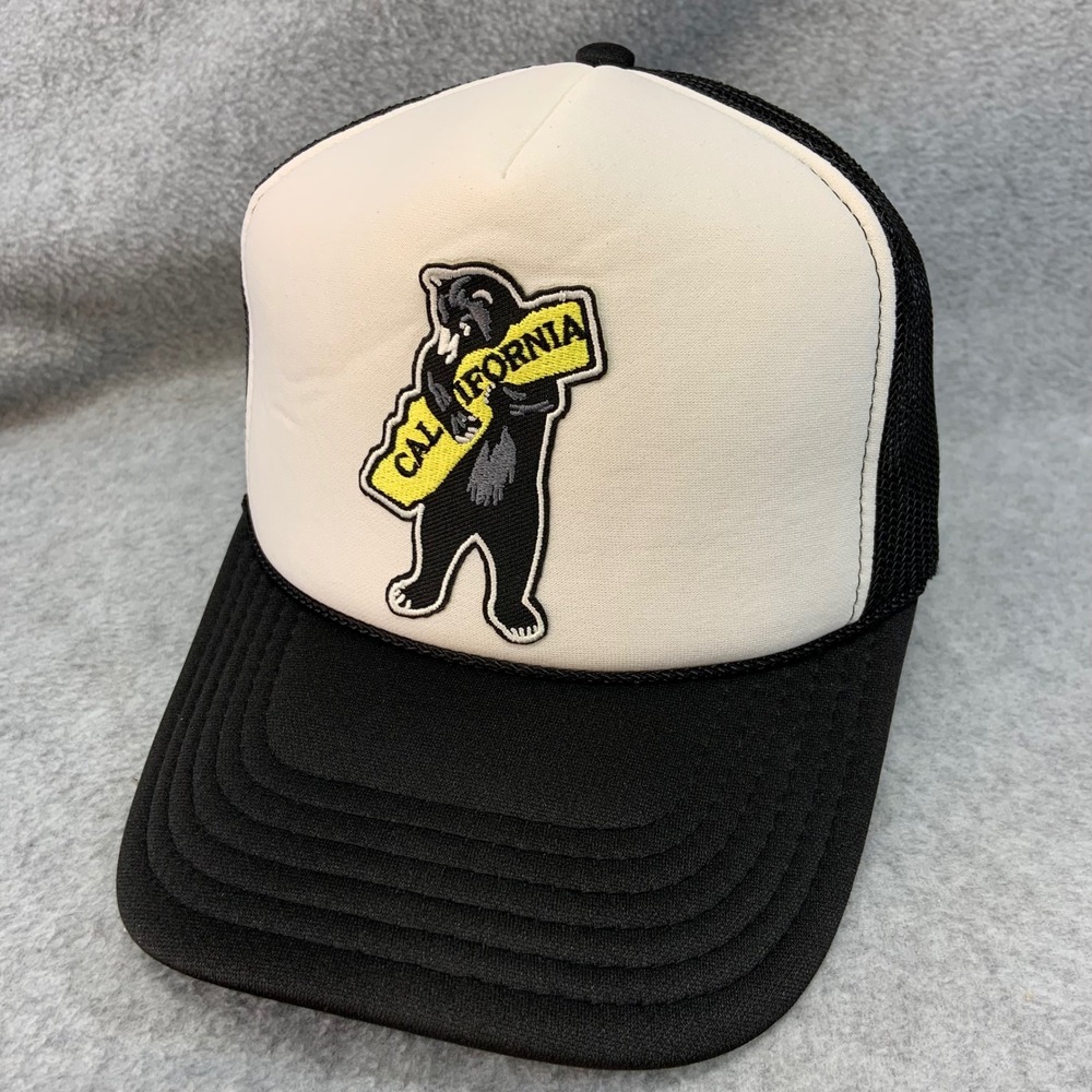California Bear Patch Mens Black White Otto Trucker Hat Snapback Mesh OSFM